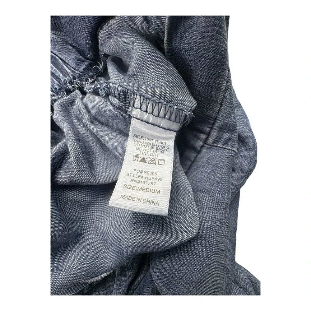 Hunter & Boner 100% Tencel Wide Leg Chambray Pants Size M Elastic‎ Waist